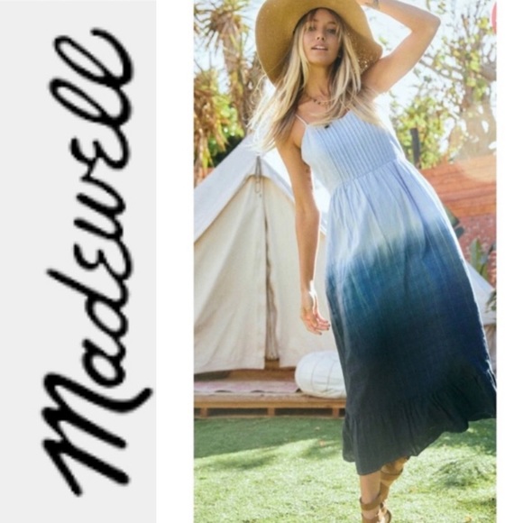 Madewell Dresses & Skirts - Madewell Cami Pintuck Dip Dye Ombré Navy Blue Maxi Dress